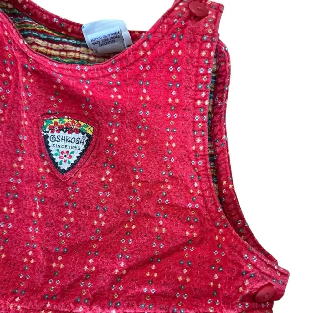 Vintage OshKosh B’Gosh Girls’ Heavy Woven Dress Red Yellow Pockets Size 4